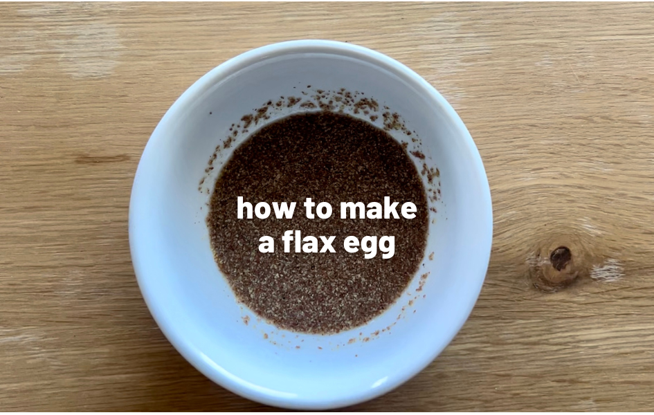 photo of a flax egg in a white bowl with text reading "how to make a flax egg"