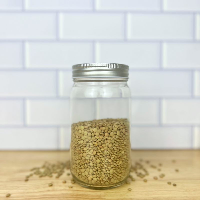 green lentils in a clear glass mason jar
